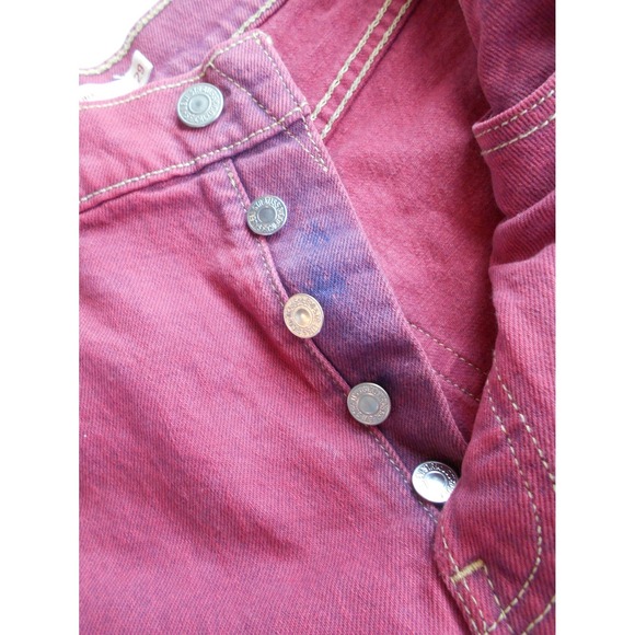Levi Strauss Co Cutoff Denim Shorts Ribcage Frayed Hem Pink Mauve Button Fly Gre - Picture 3 of 5